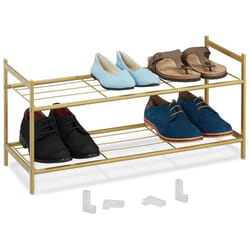 Relaxdays - tagère à chaussures en métal, 2 niveaux, empilable, porte-chaussures hlp 33,5x70x26 cm, pour 6 paires, doré