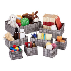 Relaxdays Paniers de rangement lot de 8 4 tailles corbeille effet bois tressé armoire et étagère plastique gris