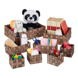 Relaxdays Paniers de rangement lot de 8 4 tailles corbeille effet bois tressé armoire et étagère plastique marron