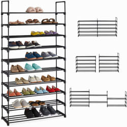 Tagère à chaussures xxl, système d'emboîtement, 10 étages, modulable, hlp : 17,5x93x30,5 cm, rangement, noir - Relaxdays