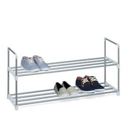 Relaxdays - tagère à chaussures à emboîter, meuble en métal, 2 étages, rangement à emboîter, argent/blanc