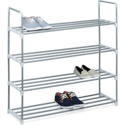 Relaxdays - tagère à chaussures à emboîter, meuble en métal, 4 étages, rangement à emboîter, argent/blanc