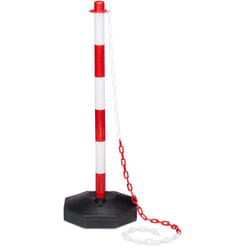 Relaxdays - Poteau de signalisation, chaînes barrière parking, borne en plastique, hlp 82 x 28 x 28 cm, rouge-gris