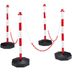 Relaxdays - Poteau de signalisation, lot 4, chaînes barrière parking, borne en plastique, hlp 82 x 28 x 28 cm, rouge-gris