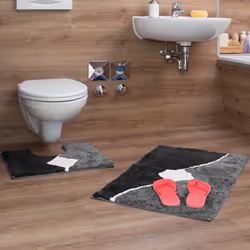 Relaxdays Lot de 2 tapis de bain avec motifs graphiques tapis de douche et tapis WC 80 x 50 cm salle de bain tapis lavable, gris