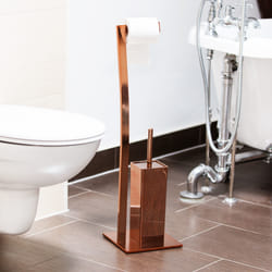 Relaxdays - Support de papier-toilette avec porte-brosse wimedo 71 x 20 x 20 cm inox laqué porte-rouleau bain, cuivré