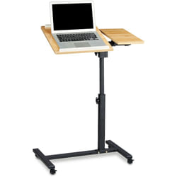 Relaxdays - Table ordinateur portable hauteur réglable xl 95 x 60 x 40 cm bois support avec 4 roulettes tablettes jaune
