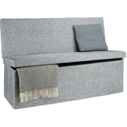 Tabouret de rangement pliant en lin, avec dossier appui-dos, h x l x p : 73 x 114 x 38 cm, gris - Relaxdays