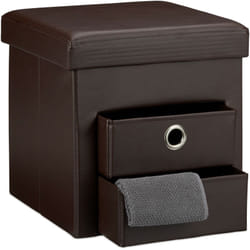 Tabouret de rangement spacieux, 2 compartiments amovibles, pliable, h x l x p : 38 x 38 x 38 cm, marron - Relaxdays