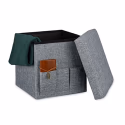 Relaxdays Tabouret de rangement pliant stable couvercle HLP : 38 x 38 x 38 cm pour pièces à vivre gris