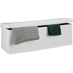 Relaxdays - Pouf de rangement pliant xxl, tabouret pratique avec couvercle, h x l x p : 38 x 114 x 38 cm, blanc