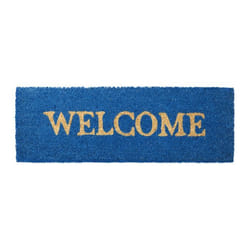 Paillasson long fibre de coco tapis de sol welcome 75x25 antidérapant bleu - Relaxdays