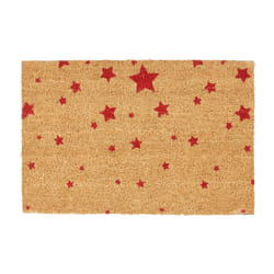 Relaxdays - Paillasson fibres de coco tapis de sol 60x40 face anti-dérapante pvc etoiles porte entrée nature, rouge