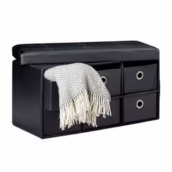 Relaxdays Banc de rangement HxlxP: 38 x 76 x 38 cm 6 compartiments amovibles tabouret pouf simili cuir pliant noir