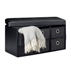 Relaxdays Banc de rangement HxlxP: 38 x 76 x 38 cm 6 compartiments amovibles tabouret pouf simili cuir pliant noir