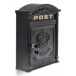 Boîte aux lettres murale vintage nostalgique fonte aluminium HxlxP 44,5 x 31 x 9,5 cm toît rond, noir - Relaxdays