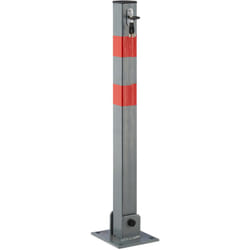 Relaxdays Poteau de parking carré, HxLxP: 65x15x13 cm, 3 clés, barrière rabattable, acier, bandes rouges, anthracite