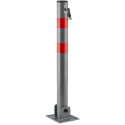 Relaxdays - Poteau de parking rond, HxLxP: 65x15x13 cm, 3 clés, barrière rabattable, acier, bandes rouges, anthracite