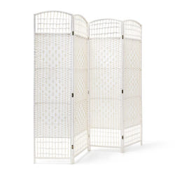 Relaxdays Paravent 4 panneaux bambou pliable protège de la lumière séparateur pièce pliant cloison mur HLP 179 x 180 x 2 cm blanc
