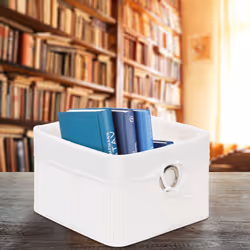 Relaxdays 4052025998103 Boîte de rangement Panier de rangement Carré Bambou, Polyester, Acier Blanc