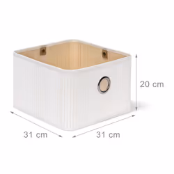 Relaxdays 4052025998103 Boîte de rangement Panier de rangement Carré Bambou, Polyester, Acier Blanc
