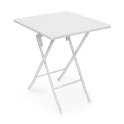 Relaxdays Table pliante de jardin BASTIAN, pour le camping, pratique, H x L x P : 74 x 61,5 x 61,5 cm, blanc