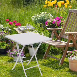 Relaxdays Table pliante de jardin BASTIAN, pour le camping, pratique, H x L x P : 74 x 61,5 x 61,5 cm, blanc