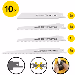 Set de 10 lames de qualité en bimétal et acier dur pour scie sabre comprenant 8 lames pour bois et plastique (4 x 6 TPI x 6", ...