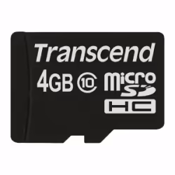 Transcend TS4GUSDC10, 4 Go, MicroSDHC, Classe 10, NAND, 90 Mo/s, Noir