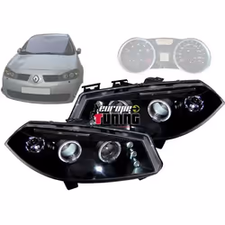 phares design noir règl. électr. anneaux MEGANE 02-05 noir pour: Renault Megane II 02-05
