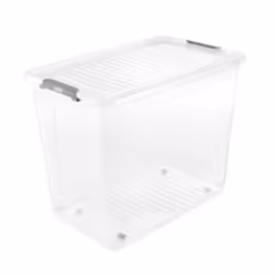 Boite plastique transparent avec roulettes 74L