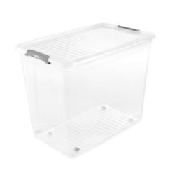 Boite plastique transparent avec roulettes 74L