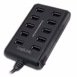LogiLink USB 2.0 10-Port Hub with On/Off Switch, 480 Mbit/s, Statut, Windows 98SE/ME/200/XP/Vista/2003/7, 290 g, 143 x 230 x  ...