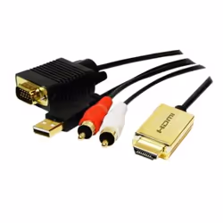 LogiLink CV0052A, 2 m, HDMI, VGA (D-Sub) + RCA, Mâle, Mâle, Or