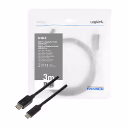 LogiLink UA0336 câble vidéo et adaptateur 3 m USB Type-C DisplayPort Noir