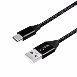 LogiLink CU0140, 1 m, USB C, USB A, USB 2.0, 480 Mbit/s, Noir