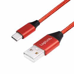 LogiLink CU0147, 0,3 m, USB A, USB C, USB 2.0, 480 Mbit/s, Rouge