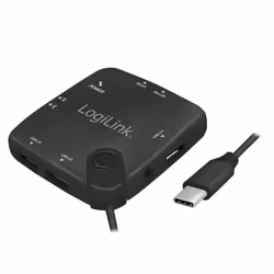 LogiLink UA0344, USB 2.0 Type-C, USB 2.0, MS Duo, MS PRO, MicroSD (TransFlash), SD, Noir, 60 mm, 65 mm
