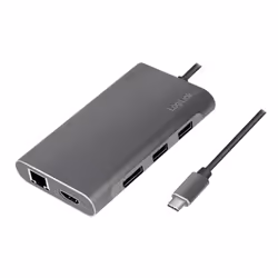 LogiLink UA0382, Avec fil, USB 3.2 Gen 1 (3.1 Gen 1) Type-C, 100 W, 10,100,1000 Mbit/s, Argent, 5000 Gbit/s