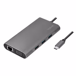 LogiLink UA0383, Avec fil, USB 3.2 Gen 1 (3.1 Gen 1) Type-C, 100 W, 3,5 mm, 10,100,1000 Mbit/s, Argent
