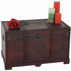Coffre à trésor Valence, 39x67x38cm, carré -Coffre bois taille XL -style colonial -décoratif -aspect antiquité -bois de pin - ...