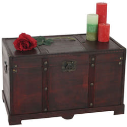 Nova - Coffre bois de décoration malle au trésor Valence aspect antiquité, 39x67x38cm - carré