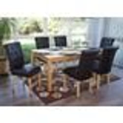 Lot de 6 chaises de salle à manger Chesterfield II av rivets - similicuir brun foncé pieds clairs