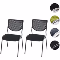 Lot de 2 chaises visiteur T401, chaise de conférence, empilable, tissu ~ siège noir, pieds chromés Livraison: 2x chaise visit ...