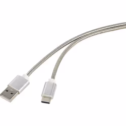 Renkforce RF-4888671, 1 m, USB A, USB C, USB 2.0, 480 Mbit/s, Acier inoxydable