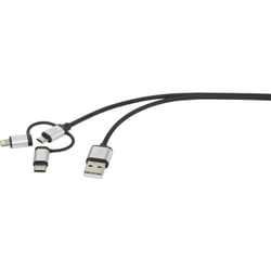 Renkforce Apple iPad/iPhone/iPod, USB 2.0 [1x USB 2.0 type A mâle - 1x USB 2.0 mâle Micro-B, Dock mâle Lightning, USB-C® mâle] 1.00 m gris foncé