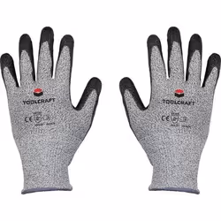 Toolcraft TO-5621610, Gris, EUE, blac, 2 pièce(s), EN 388, Polyester, Polyuréthane, Synthétique