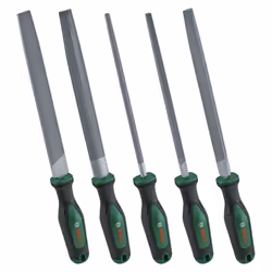 Bosch Set de 5 limes (limes ronde/demi-ronde/plate/triangulaire/carrée acier au carbure dur course moyenne 2 Softgrip)