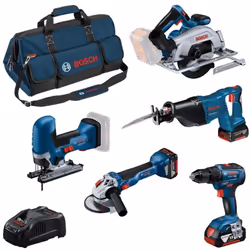 Le pack 5 outils 18V Bosch (GSR, GWS, GKS, GSA, GST) est une solution complète pour les professionnels recherchant performanc ...