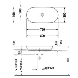 Duravit Luv Vasque 800x400 mm sans trop-plein blanc / gris satin mat 0379802300